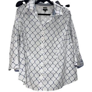 Talbots Woman Petites 18WP blue white trellis shirt sleeved